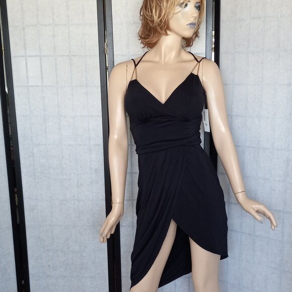 NWT JustFab Textured Faux Wrap Dress XS Open Back w/ Gold Metal Detail SEXY! - Picture 4 of 11